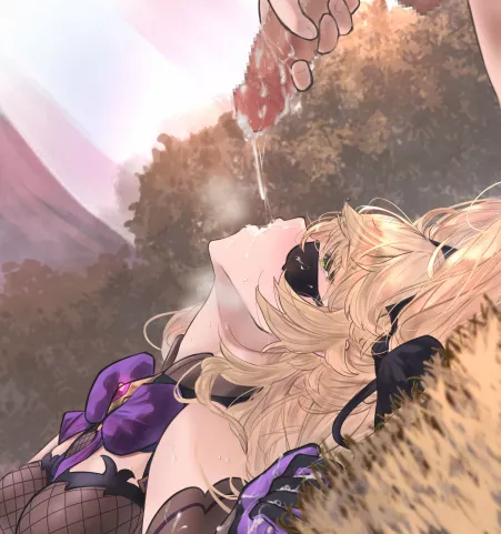 Fischl getting a surprise while relaxing. by ShiroSenpy