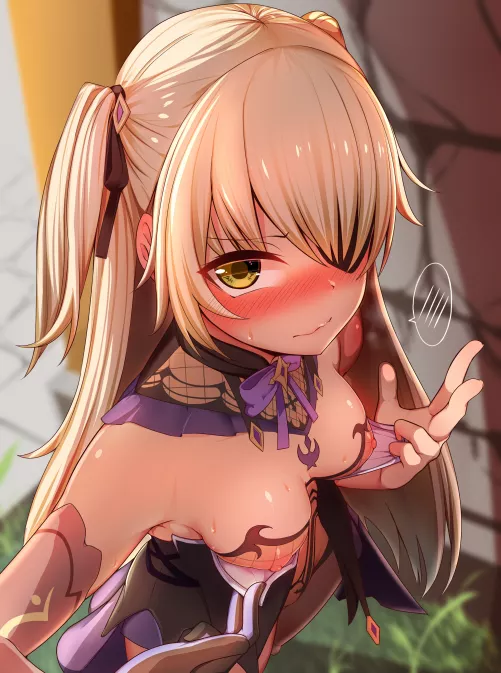 Fischl showing you a little secret by TeaSippingKuh