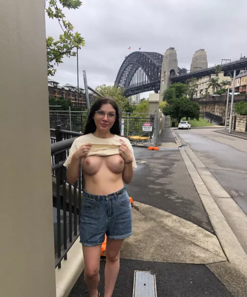 Flashing my tits in front of the Sydney Harbour Bridge. by audreylovessadie