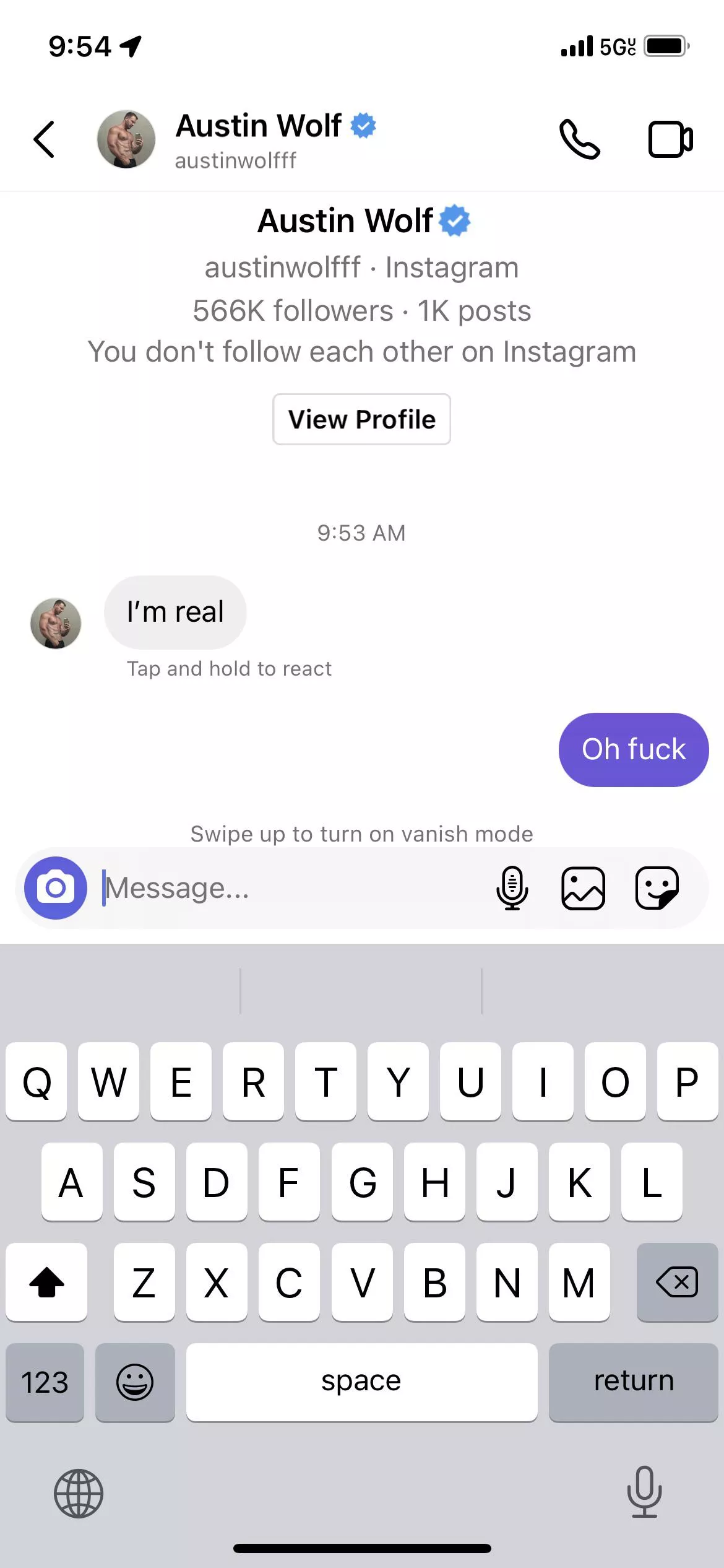 Found Austin Wolf on Grindr and verified through Instagram. posted by Background-Ordinary5