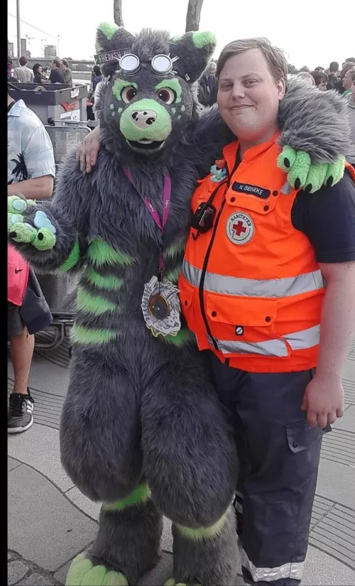 found some furrys on duty as a Medic at the Japantag 2018 in Düsseldorf Germany, as a Furry and Brony (even got my little plushie in my pocket) i could Not let the opertunity for a picture go so my EMT Friend took this Photo :D by DocRainbowDash