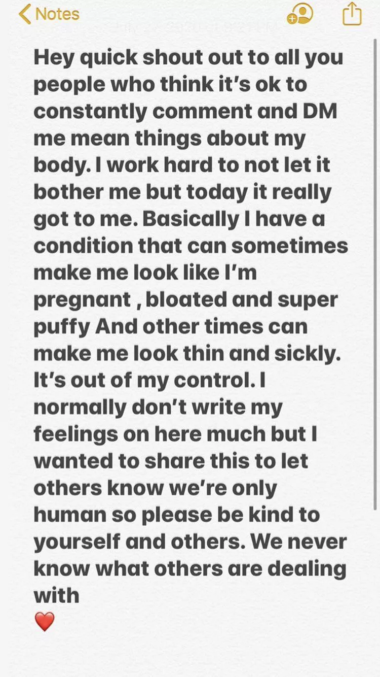 From her ig story. It explains a lot on why she looks how she is now. posted by M6driver