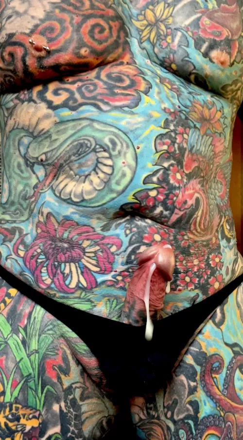 Full body tattoo and cumshot by thinkedjink