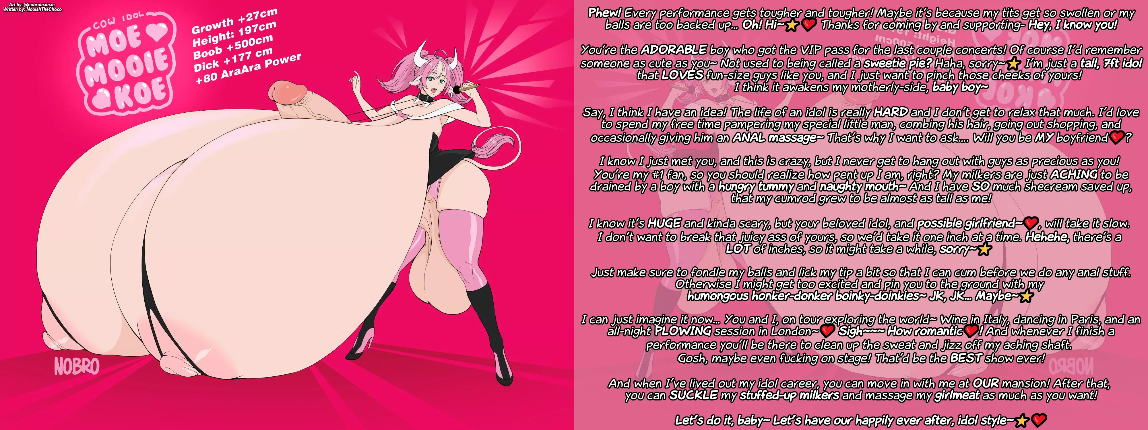 Futa Idol Cow notices you keep showing up to her performances, and decides you should be her EXCLUSIVE number one fan~ [romance] [Hyper boobs] [Hyper cock] [ Request] [Artist: @nobromaman] posted by MoolahTheChoco