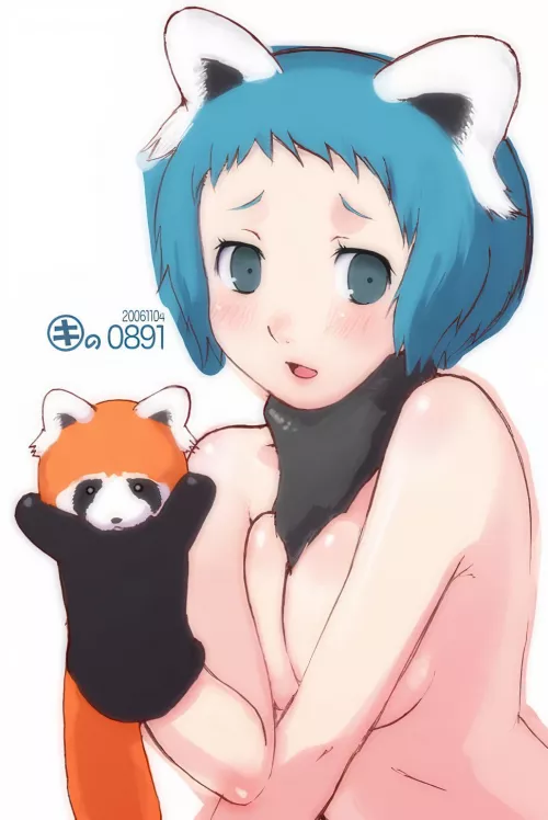 Fuuka has a red panda puppet by VampireQueenDespair