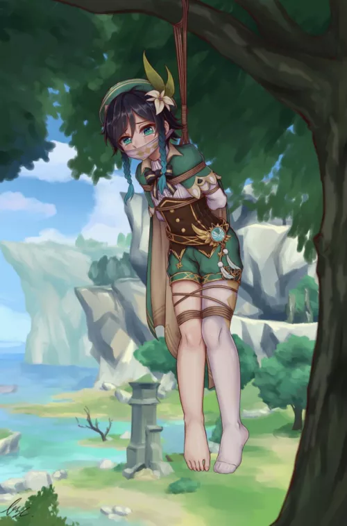 Gagged with his own stocking, poor venti by pure-cancer-uwu