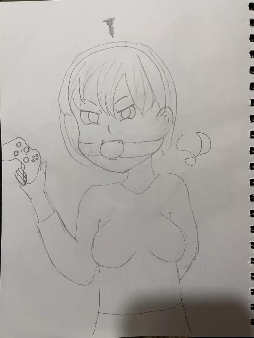Getting a little too angry while gaming so had to gag herself (Art by me) posted by Switch935