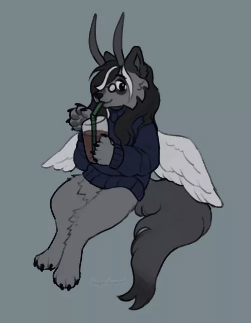 gift for my bestie!! chocky milk wolf :3 🐺🥛🍫🌿✨ (art by me, crescentdragonclaws) by crescentdragonclaws