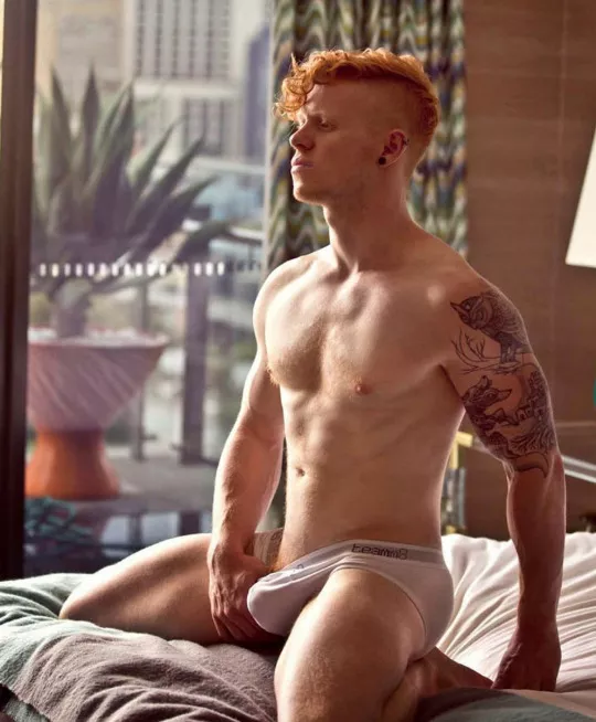 Ginger kneeling on the bed (X-Post /r/meninbed) posted by menareamazing