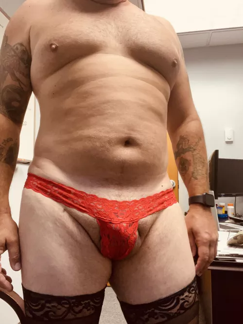 Girl bulge in red by Astro_wiener