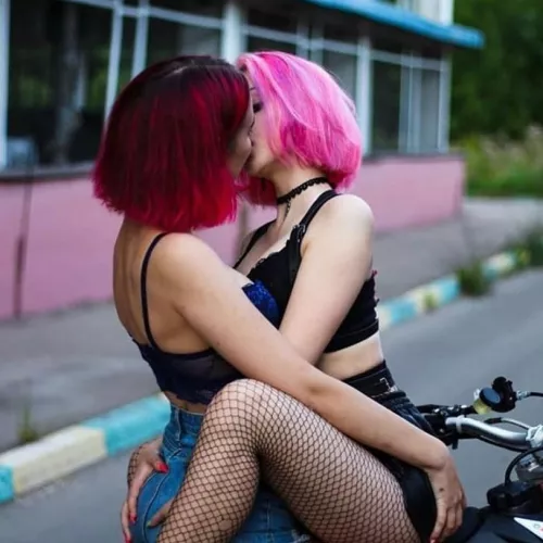 Girls kissing on bike by flyersfan124