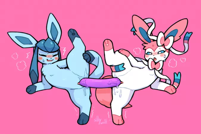 Glaceon and sylveon (sillywolf) by i_escaped_horny_jail