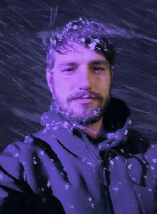 Got caught in a random intense snowstorm on the way home the other night haha had to periodically stop to rest my eyes as driving required a lot of focus.. and also to let my husky play 😜 by Hunter_explores