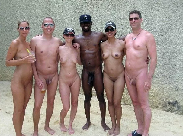 Group of nudist friends posing for the photo by beautyconsumer