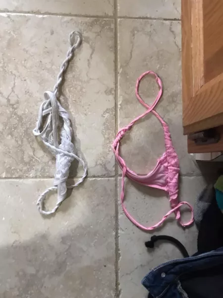 G-strings left on bathroom floor by Thick_thong_wife13