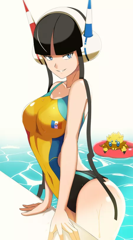 Gym Leader Elesa wearing a tight simsuit! by AnikiGrizz