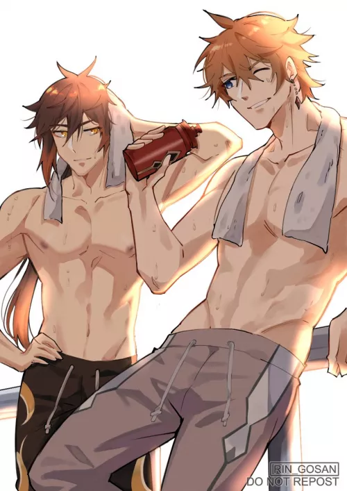 Gym Zhongli and Childe (Genshin Impact) by magicistragick