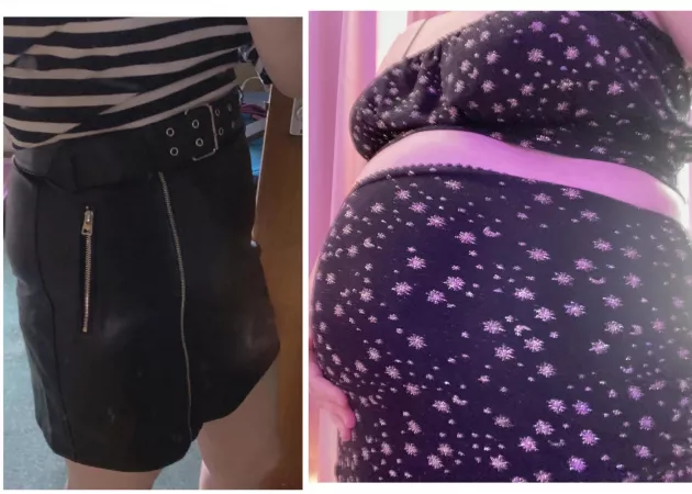 had to squeeze my before to fit my after into frame 😭 i can’t believe i used to have a flat belly 😳 by asherine