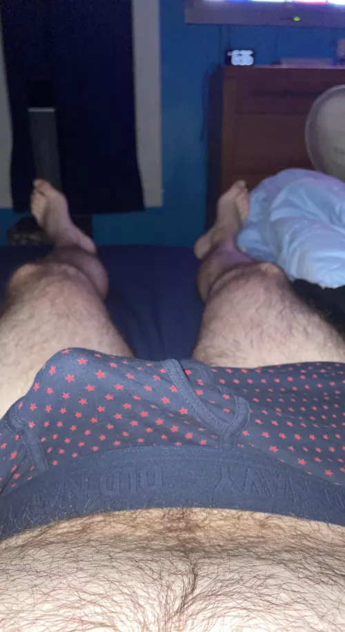 Hairy legs, feet and a morning wood bulge… by Curious413413