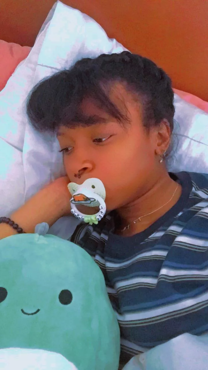 Hanging with Arlie...it’s been rough...and my paci ripped after taking this photo. Being big is hard. posted by Daisymilktea