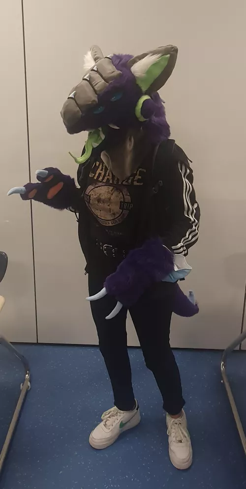 Happy Fursuit Friday!!! I am not the person in the picture, this is a friend of mine who brought their own Suit to school for Costume Day this year. I'm not sure what the species is, but I hope you like it. by CorbinMar