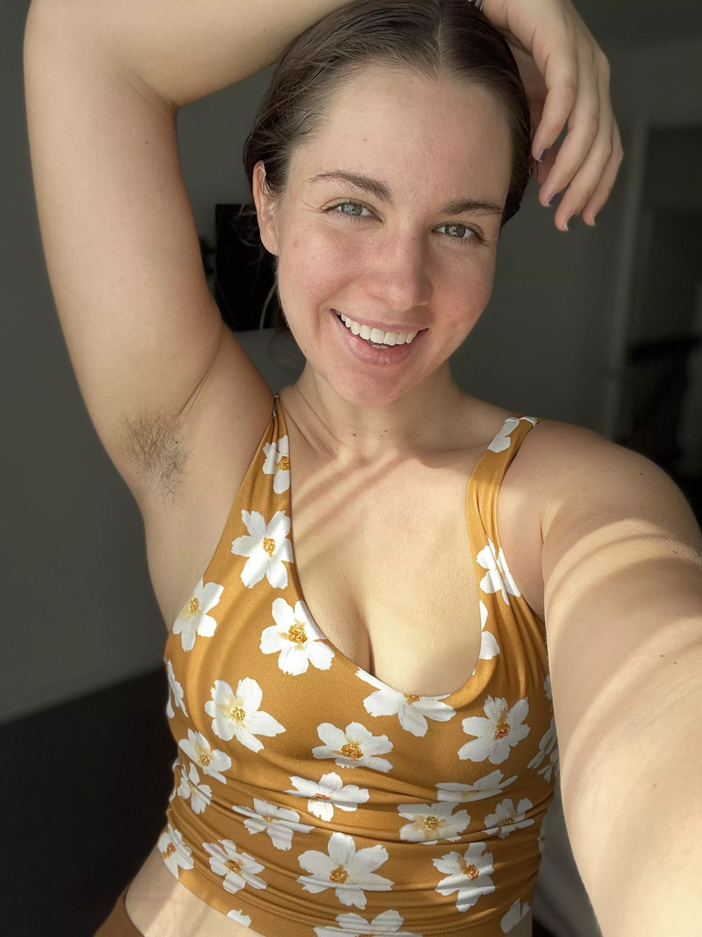 Haven’t felt like shaving lately. Hope you don’t mind a little post-yoga sweat. posted by shibahuskymom