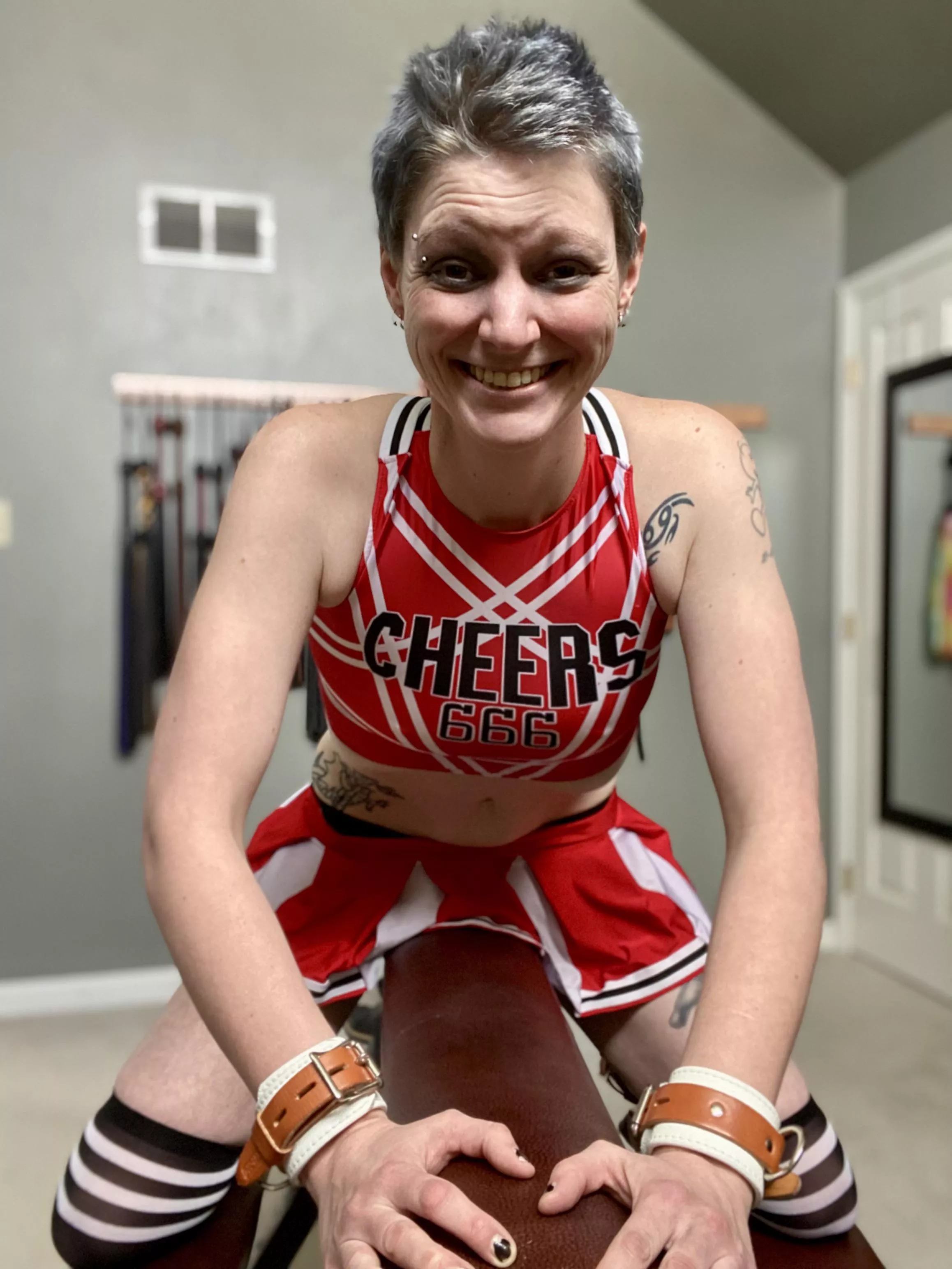 He made me dress up like a cheerleader 🙄 posted by Bounddragons