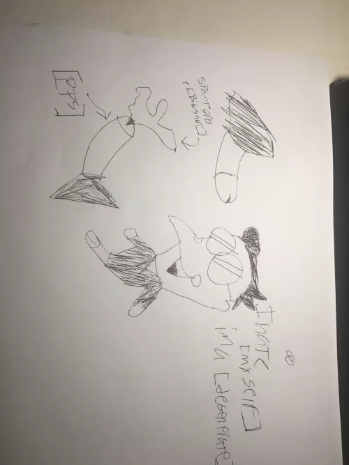 Headcannon; spamton is standing on his penis and queen chopped off his legs [I hate myself] by blueaxolotl64