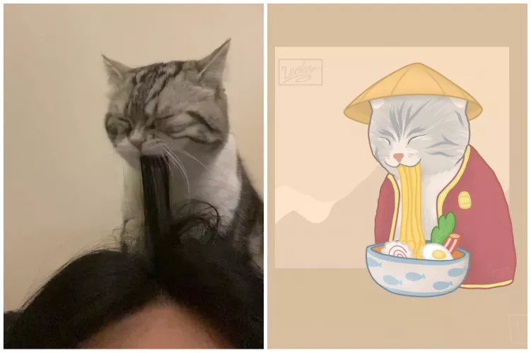 hello i would like to show you this art i made of this kitten eating by Luckerart