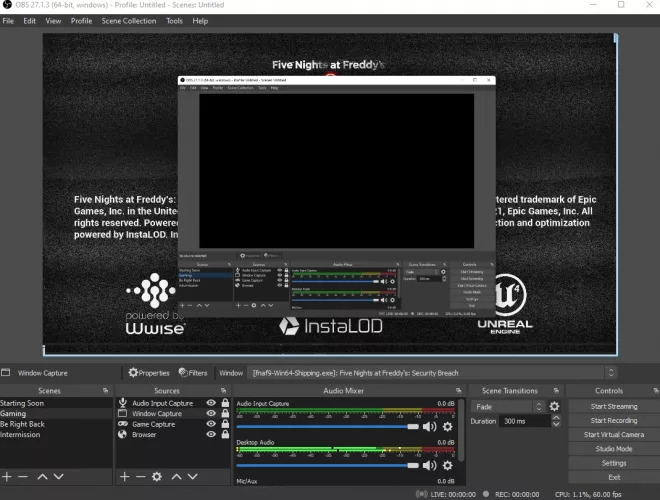 Help! I can't stream/record Fnaf Security Breach and I don't know what's going wrong. I can't find any answers online