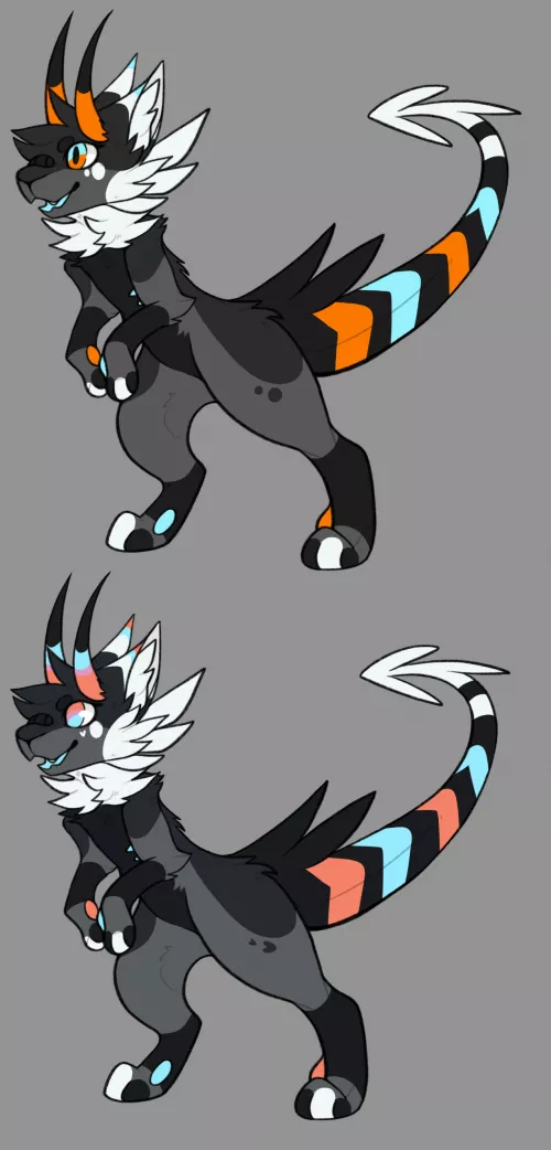 Help me choose a main color palette for my sona? Top is the original, second is a redesign attempting to make it softer on the eyes. by pachyrhinu