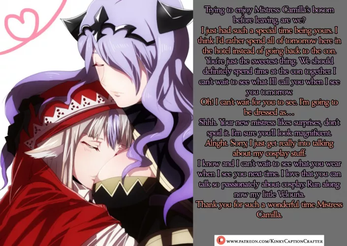 Her Convention Finds 2 [lesbian][femdom][loving][cosplay][convention romance](tell me the best thing you ever found at an anime con) by KinkyCaptionCrafter