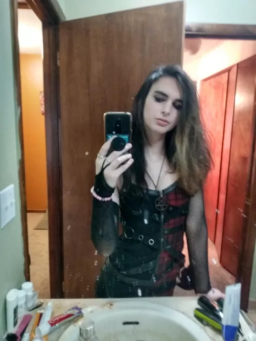 Here's a bathroom selfie from when I came back clubbing. Tell me how I look?🦇💖 by stardust-moon