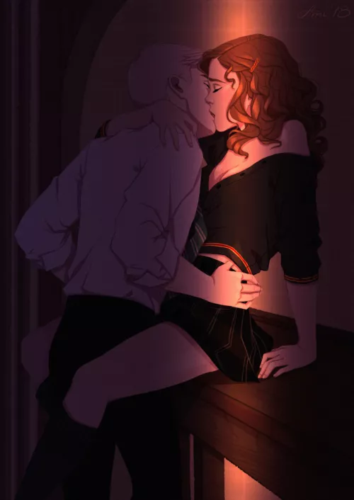 Hermione letting Draco in by Bacon-on-Pizza