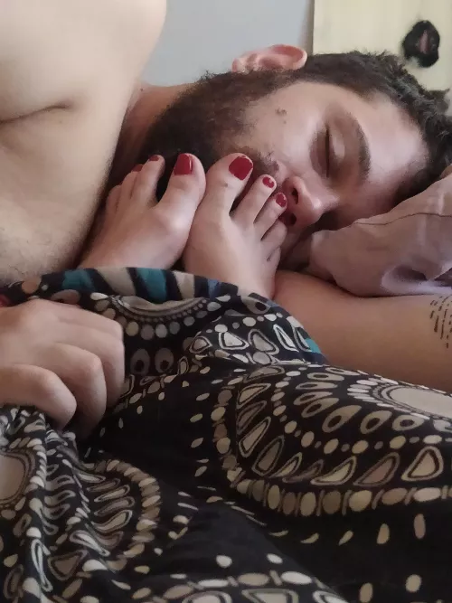 He's been a good boy, so he got to sleep by my feet by HeavenlyMe