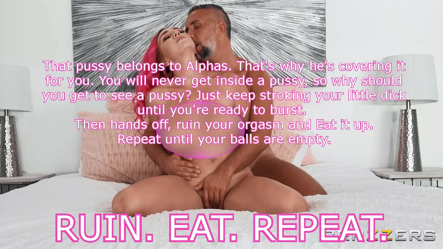 He's covering her pussy for you. Stay pussy free and join the RUIN EAT REPEAT lifestyle. posted by beta4blackdick