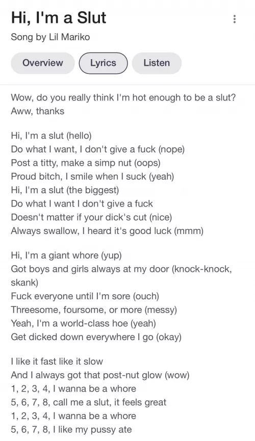 “Hi, I’m a Slut” 😈 Girls if you need an anthem here it is! Play it loud & proud! by Sea-Beat297