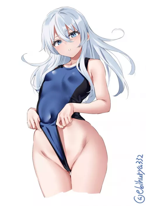 Hibiki Swimsuit Pull (Ebifurya) [Kantai Collection] by sequence_string
