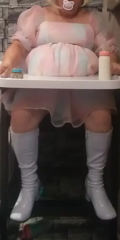 High chair. The chair. is perfect. The height is perfect. Iim only debating wether or not to paint it white and the cushions pink to make it more babyish. Would you? by TVFetishDoll