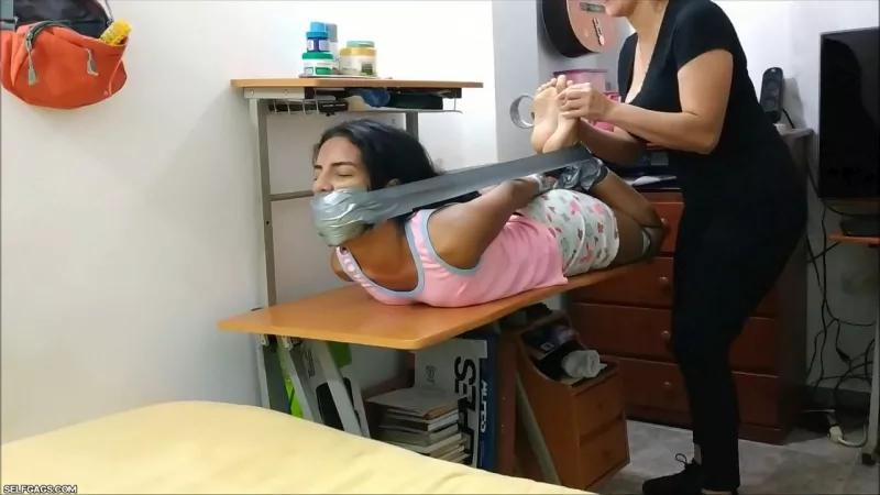 Hogtaped on table by GagLover123