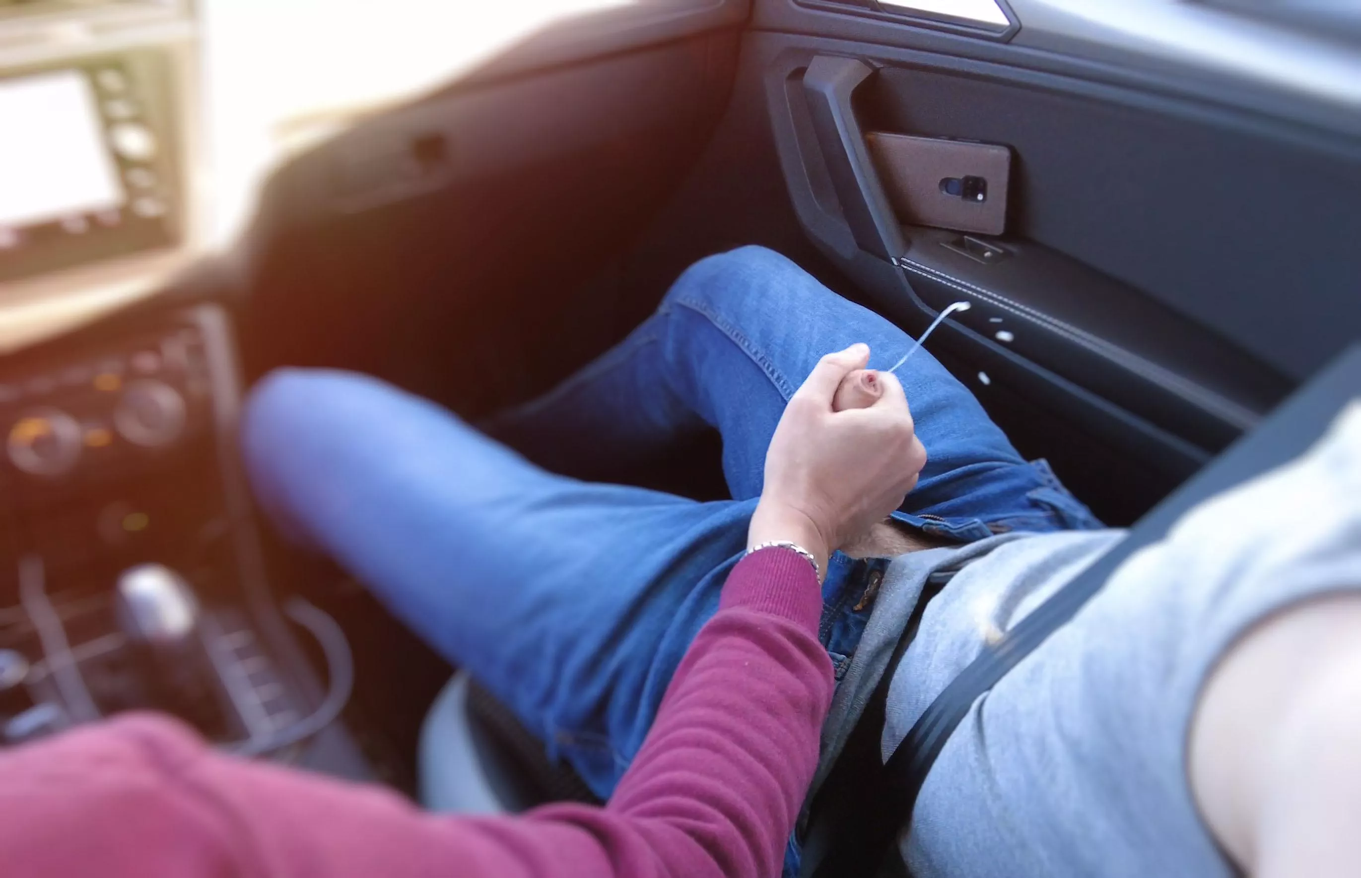 🙈 Hot cumshot in car on the highway while driving 🛻💦💦 posted by Couple_bearded_guys