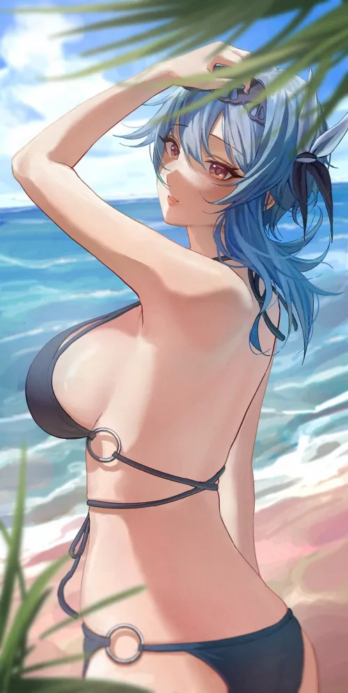 Hot Tsundere Waifu At Beach In A Bikini (Eula, Genshin Impact) by Ras_Elclare