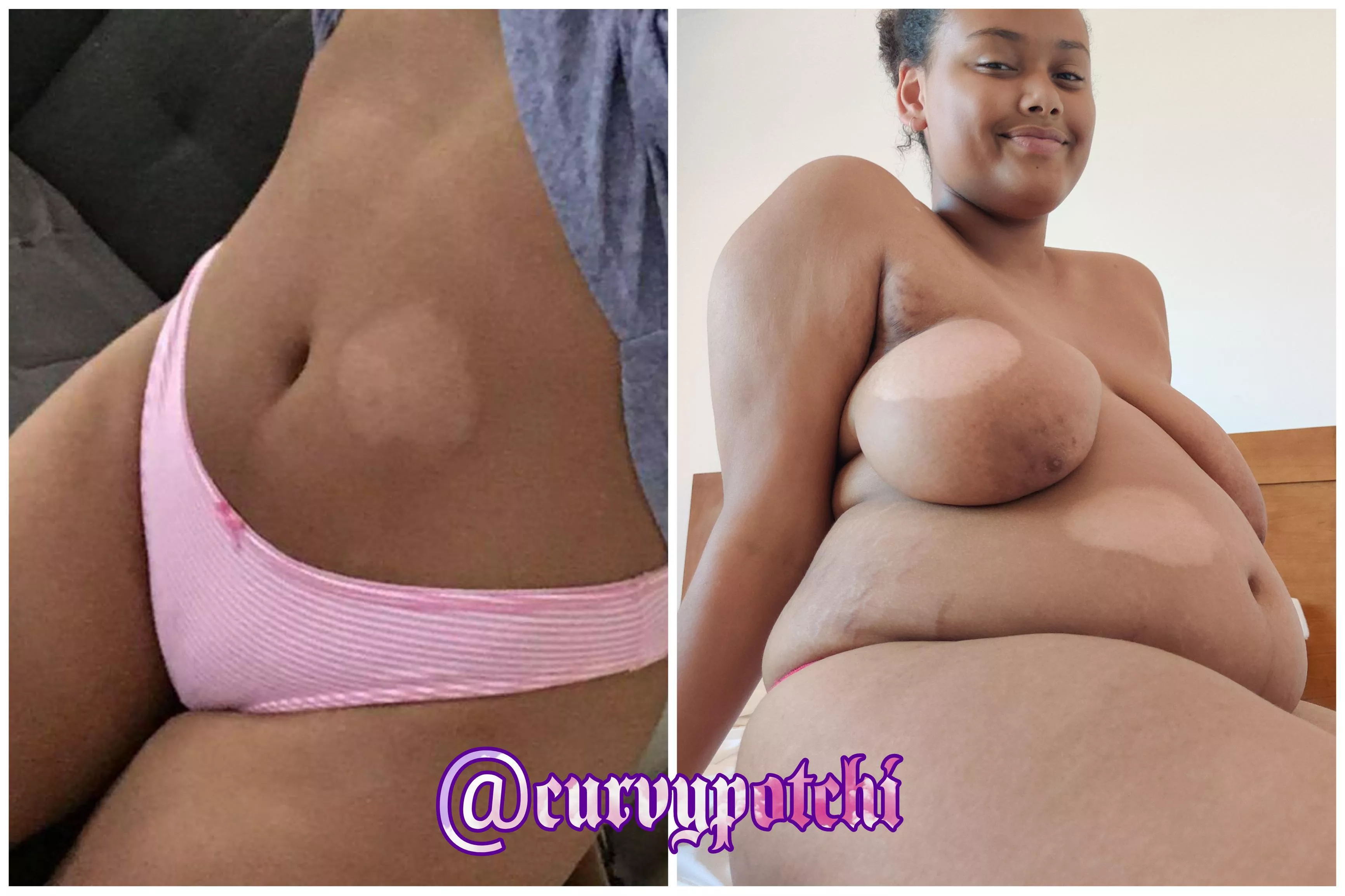 How much do you think I gained between those 2 pics? 🐷🐷🥵 posted by curvypotchi