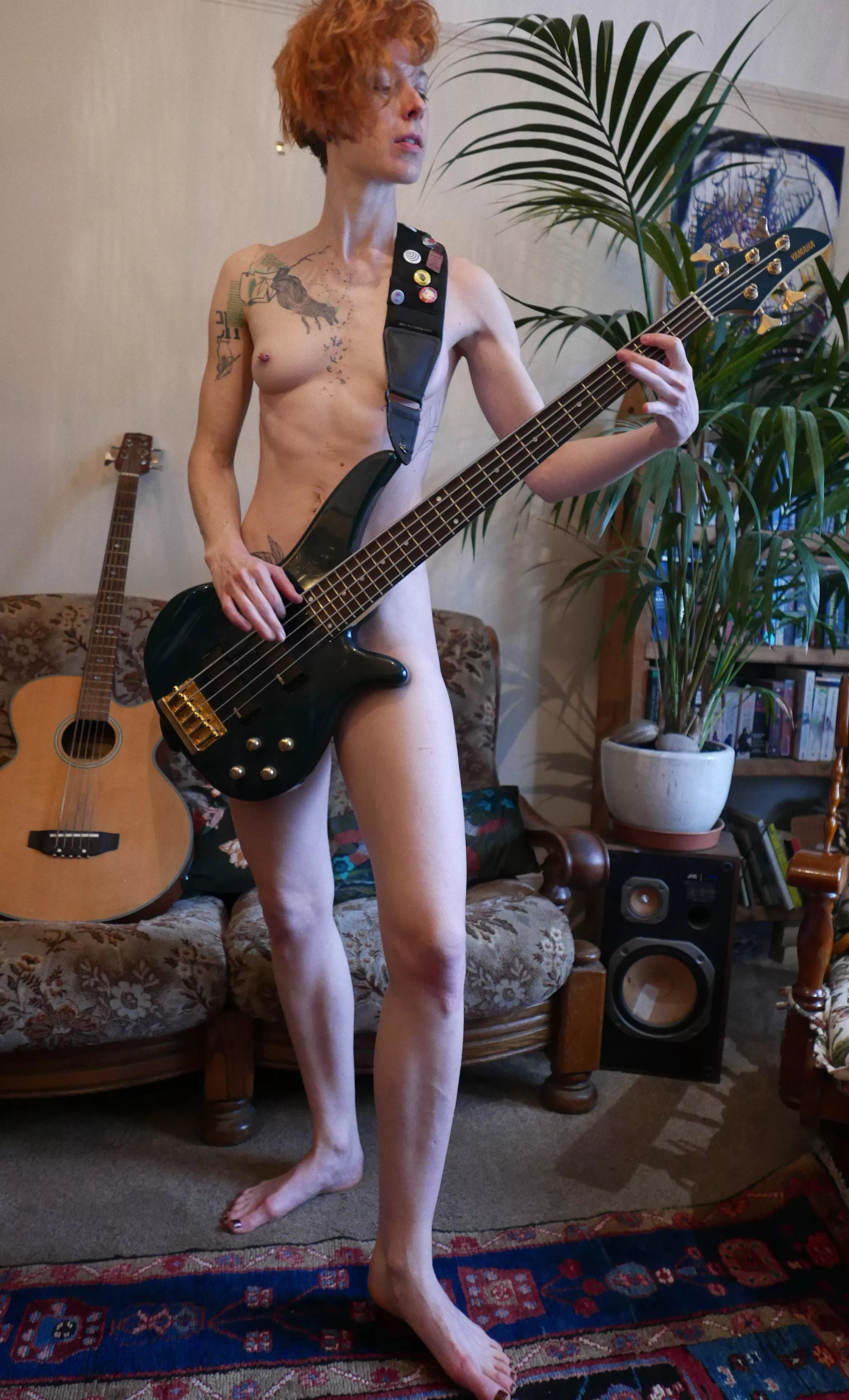 I almost forgot that playing bass isn't something one usually does naked posted by JuniperLunaRocks