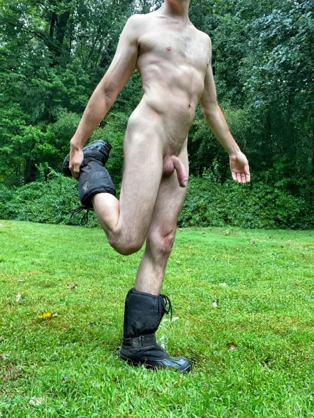 I always stretch before hiking ... in (M)y back lawn by YangYangNY