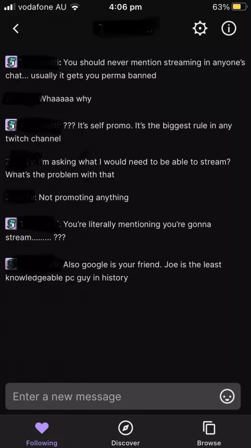 i asked what pc i would need to buy to be able to play and stream and i got banned. this what he had to say, i had no idea about this. by macpapi98