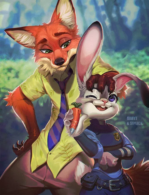 I did a collab for a fanart: Nick and Judy - Zootopia #disney by ygabyt