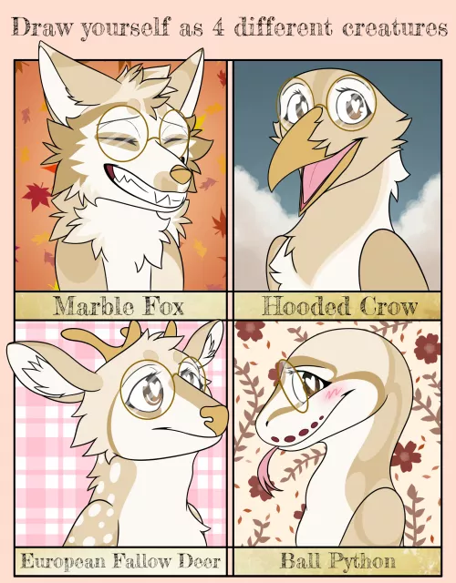 I did the 4 Different Creatures Challenge! (art by me) by the_most_floof