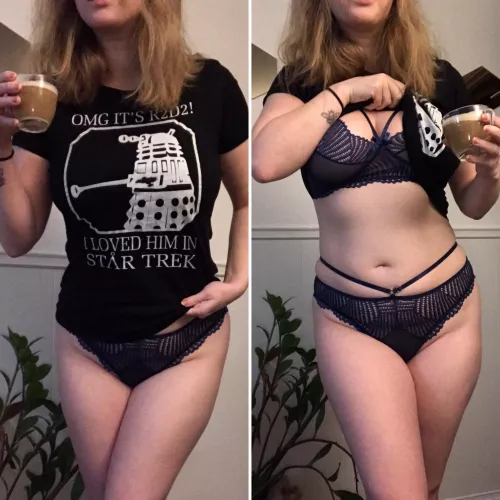 I feel like we need to settle the importance of the nerdy t-shirt. I guessed most of you would focus on my cleavage in the last post, but we still had a discussion about my dorky t-shirt. So, which do you pick? The dork 🤓 or the wild 😈 photo? by MissMikkie