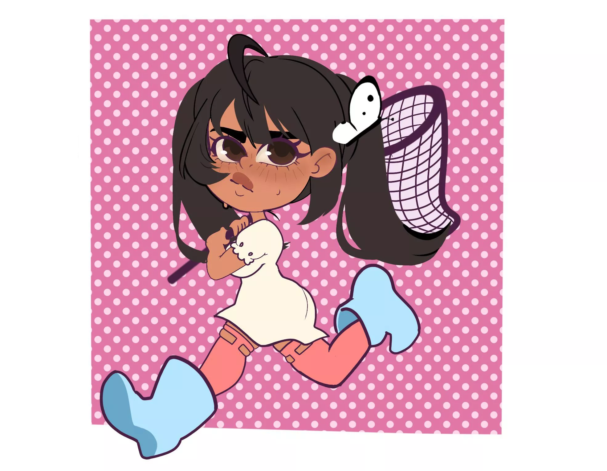 I got back to playing animal crossing and got inspired to draw myself! (It’s really really frustrating missing bugs! :( ) posted by kittenmittens-OwO-